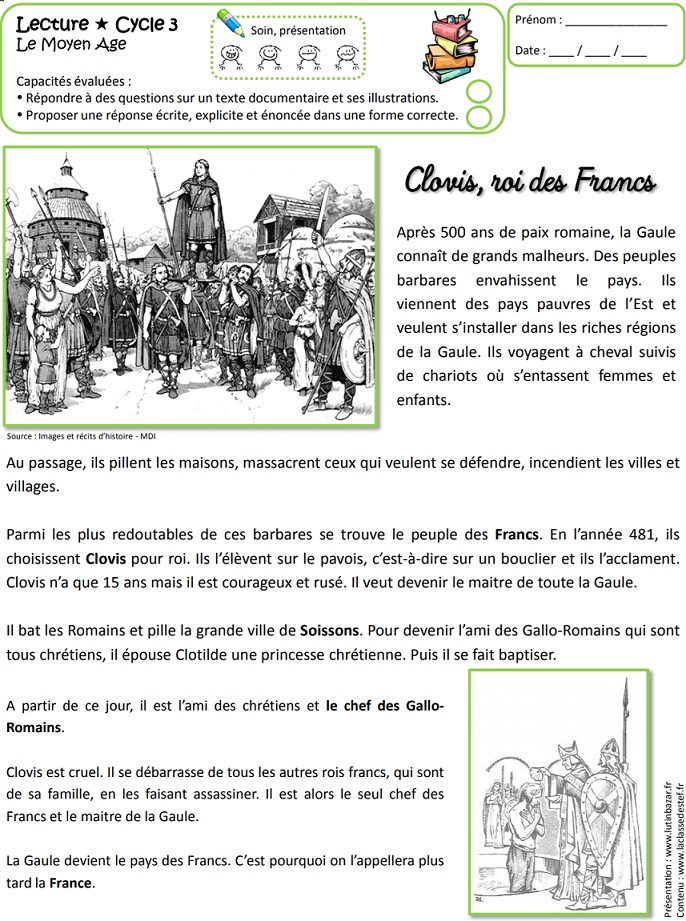 évaluation Clovis Cm1 Avec Correction CLOVIS